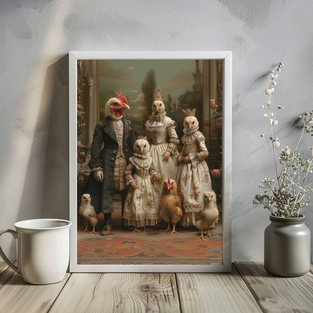 Victorian Chicken Art, Regal Animal Family, Dark Humor Art - Picture 4 of 4